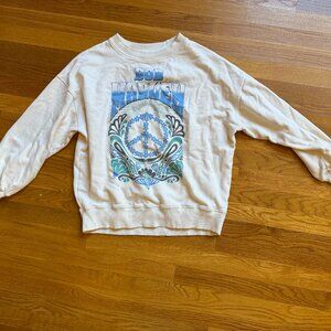 Aerie Bob Marley Boyfriend Crewneck Sweatshirt XS Ivory Blue